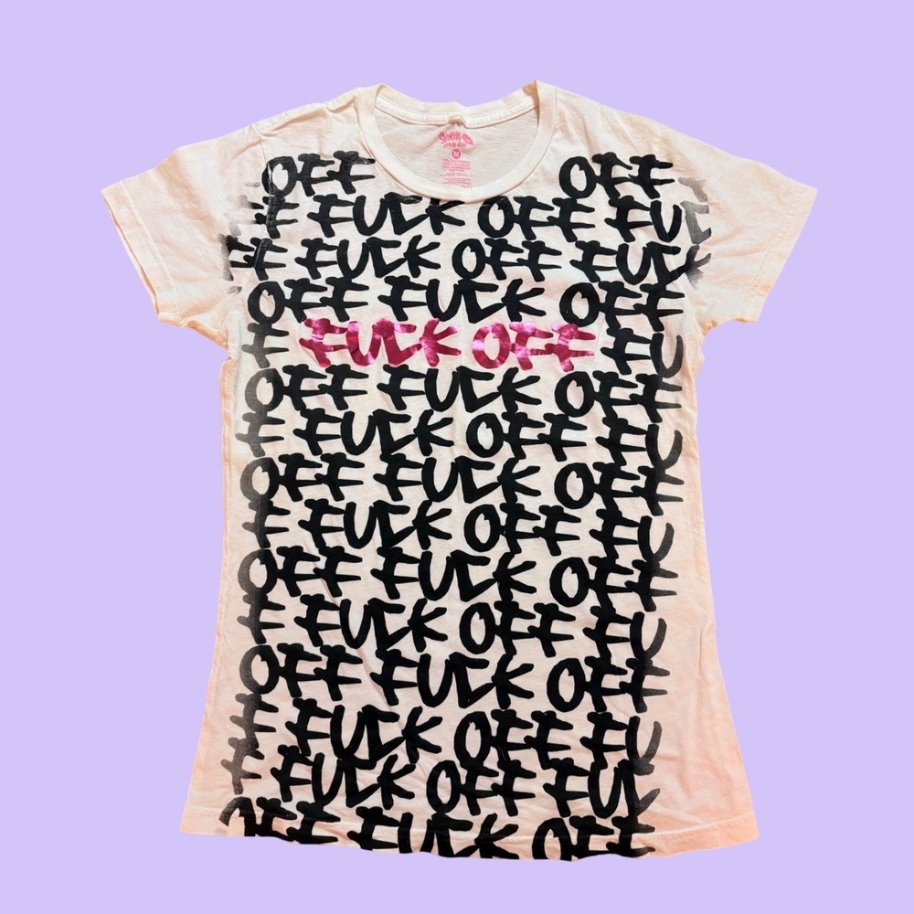 Y2K Rare Spencer's Graphic Tee F OFF Graffiti Print Short Sleeve Shirt Scene #17